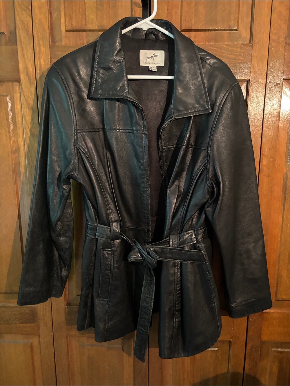 Jacqueline Ferrar Black "Genuine Lambskin" Leather Belted Jacket